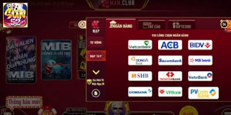 Nạp tiền SUN52 qua giao dịch online
